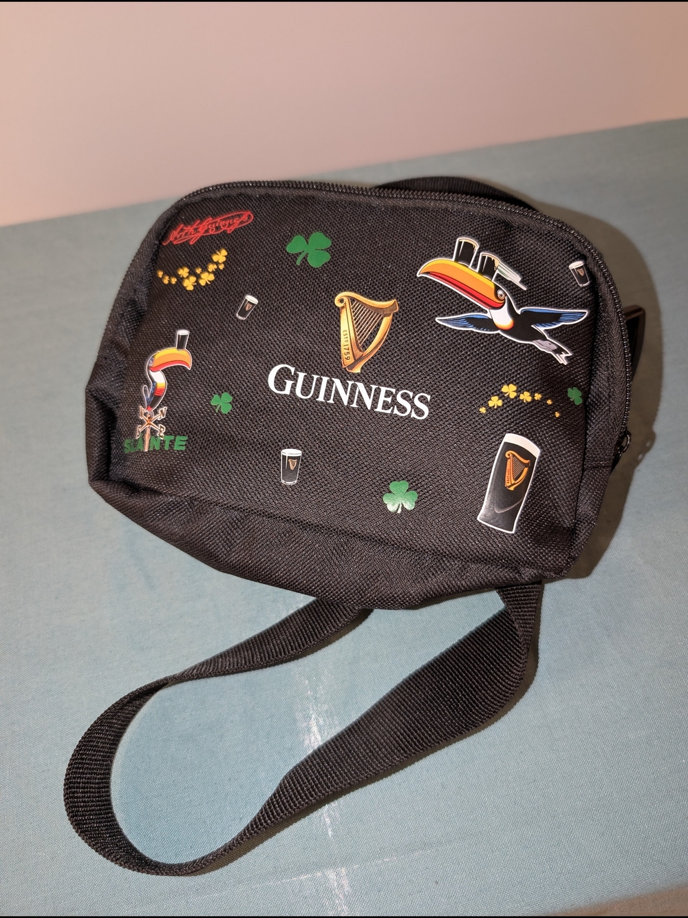 Guinness Beer Black Toucan Crossbody Bag with Colorful Logos